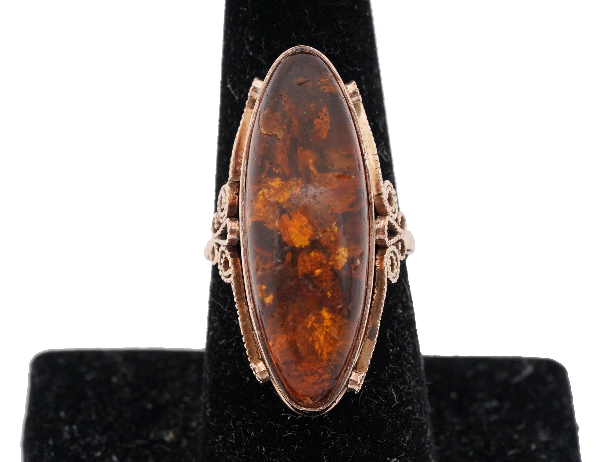 RUSSIAN SOVIET 375 GOLD AMBER STONE JEWELRY RING PIC-0